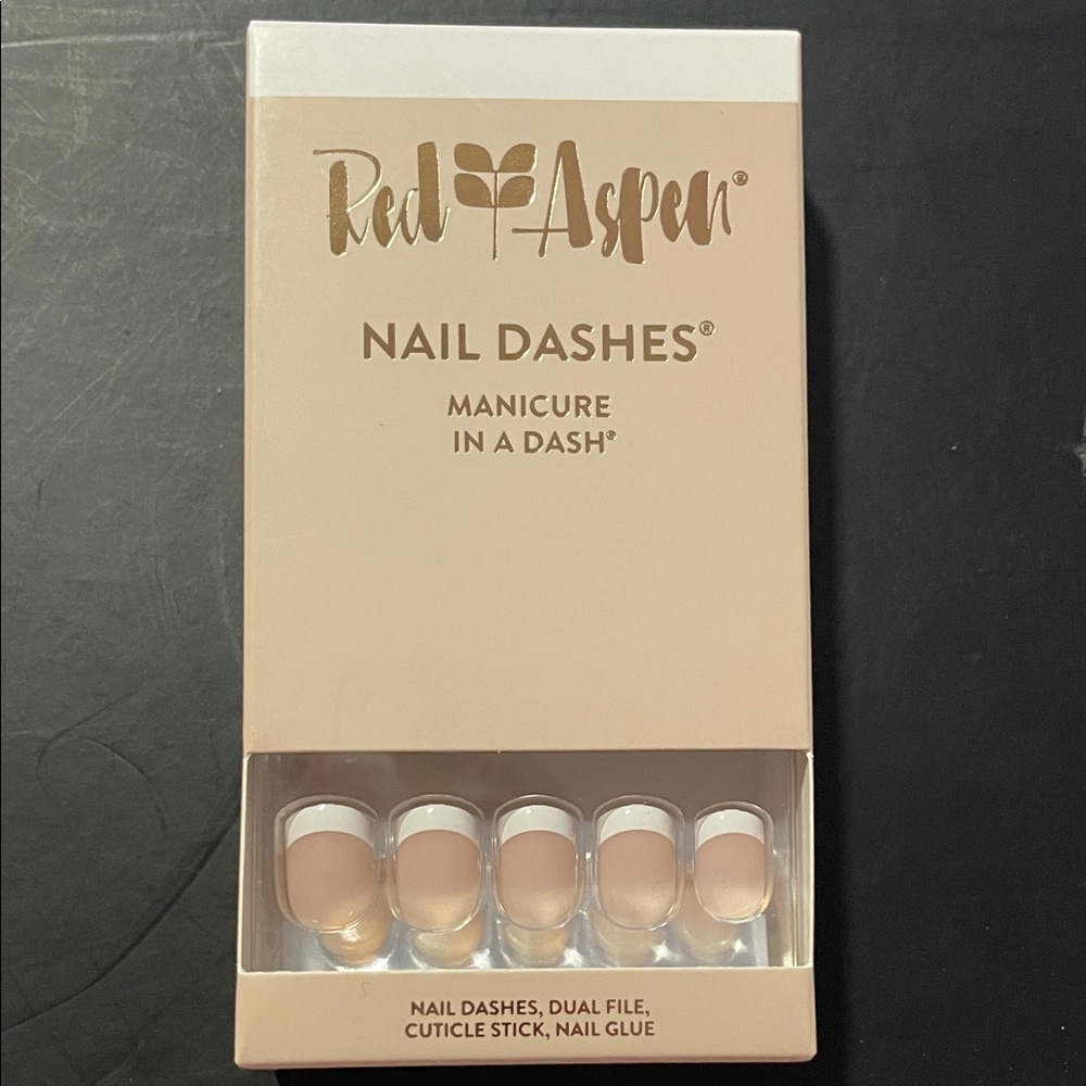 Red Aspen Press-On Nails (Nell’s French Tips; Short Square) - Nude & White